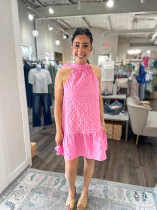 Alyssa's Style Bubble Gum Pink Neck Band Bow Mini Dress