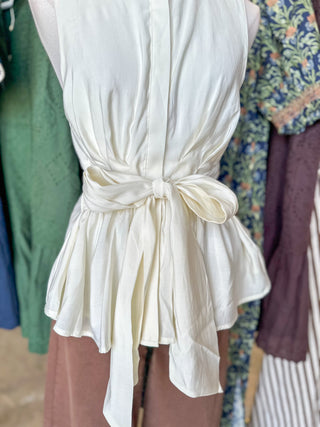 Cream Tailored to Simplicity Tie Waist Sleeveless Top