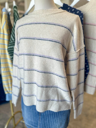 Lavender/Oatmeal Wavy Stitch Sweater