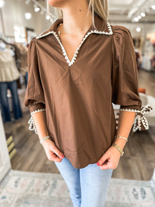 Brown Sweet Stitch Poplin Blouse