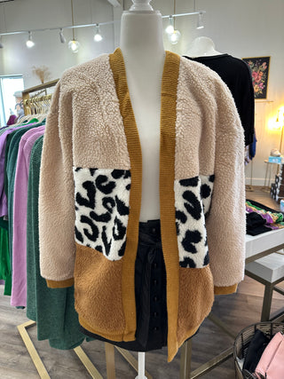 Camel & Cheetah Print Sherpa Cardigan