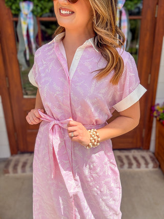 Light Pink Collared Airy As a Feather Midi Dress