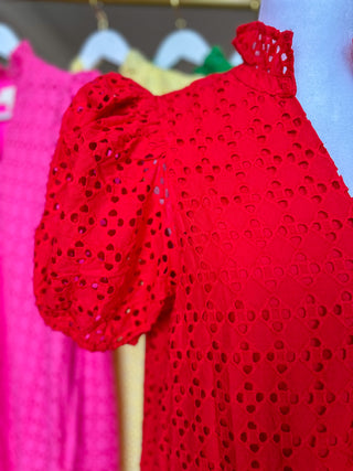 Red Sweet Eyelet Moments Midi Dress