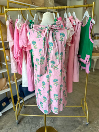 The Easy Pink Floral Tie Neck Mini Dress