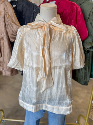 Cream Scarlett Satin Bow Top