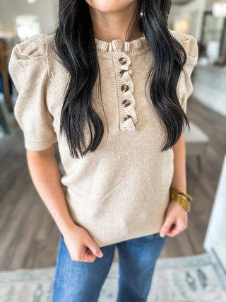 Taupe Feminine Edge Puff Sleeve Sweater