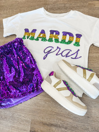 Luxe Louisiana Mardi Gras Sequin Lettering T-Shirt