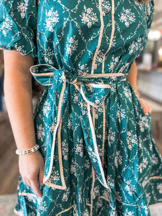 Hunter Green Mulberry Manor Belted Mini Dress