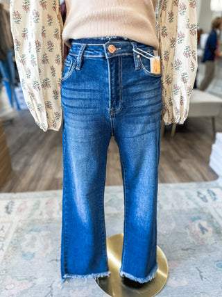 Sutton Dark Wash High Rise Crop Flare Jeans -- Risen