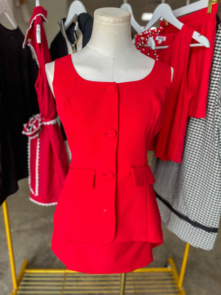 Red Game Day Glam Crepe Sleeveless Romper Dress