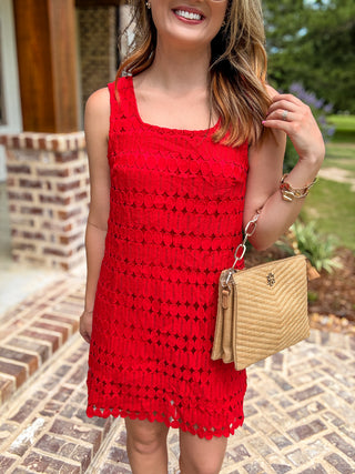 Red Sweetest Little Crochet Mini Dress
