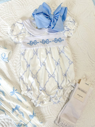 Blue Bow Short Sleeve Bubble