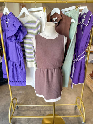 Brown/Cream Cloudy Knit Colorblock Skort
