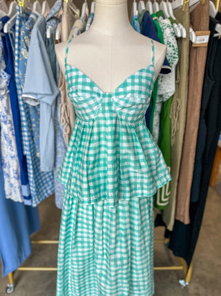 Mint Green Gingham Midi Skirt Set