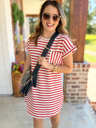 Red Everyday Ease Striped Casual Mini Dress