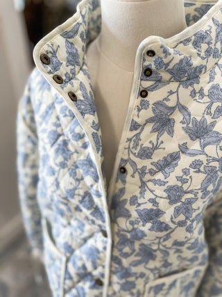 Blue Tied Into Spring Floral Print Quilted Jacket