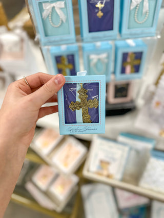 Blue Gold Cross Crib Medal