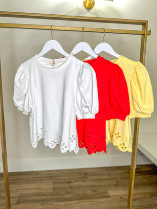 Red Ready for the Sun Eyelet Detail Shortsleeve Blouse