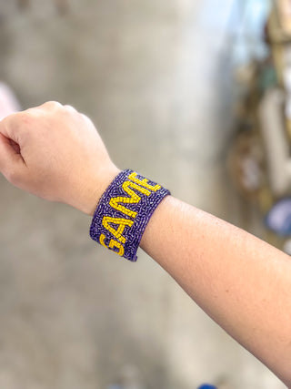 Purple & Gold Game Day Beaded Snap Bracelet