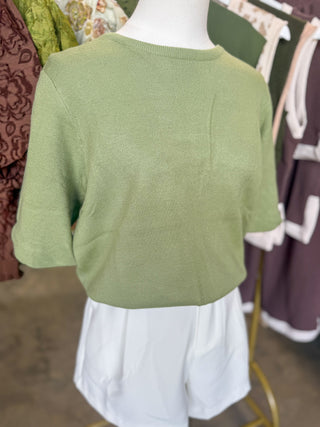 Sage Sweet & Simple Bubble Sleeve Knit Top