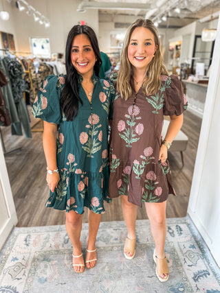 Brown Amber Bloom Garden Mini Dress
