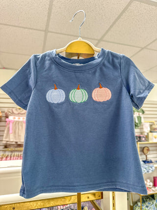 Blue Pumpkin Trio Embroidery Top