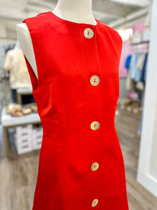 The Red Downtown Darling Gold Button Mini Dress