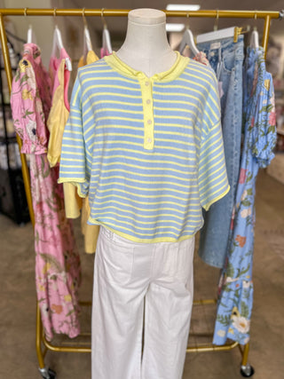 Blue Lemonade Striped Short Sleeve Henley Knit Top