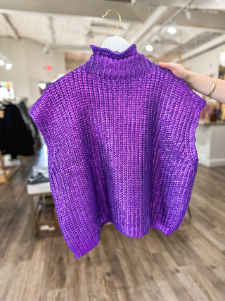 Purple Radiant Luxe Metallic Mock Neck Sweater Vest