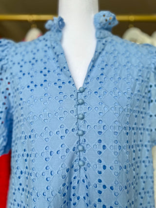 Blue Sweet Eyelet Moments Midi Dress
