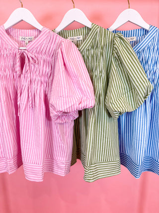 Pink Stripe Sweet Escape Puff Sleeve Top