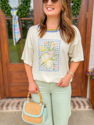 Sweet Lemon Embroidered Short Sleeve Top