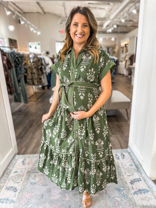 Olive Wildflower Walk Midi Dress