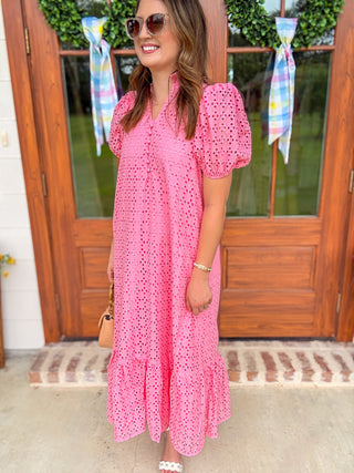 Soft Pink Sweet Eyelet Moments Midi Dress