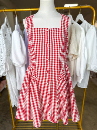 Red Front Porch Picnic Gingham Mini Dress