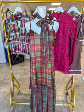 A Walk Through Autumn Plaid Maxi Dress