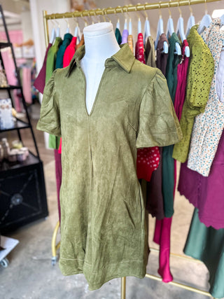 Olive Classic with a Twist Suede Mini Dress