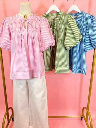 Pink Stripe Sweet Escape Puff Sleeve Top