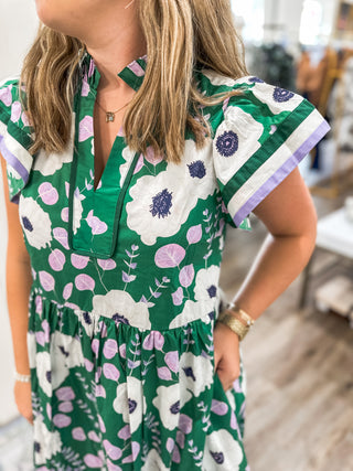 Emerald Petal Midi Dress