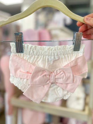 White & Pink Bow Diaper Cover