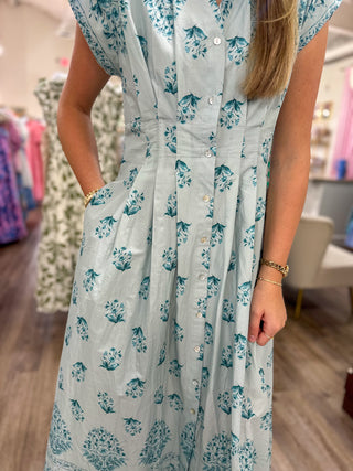 Blue Lovely Little Petals Midi Dress