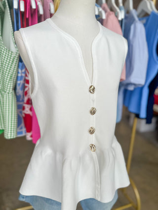 The Off White Polished Peplum Gold Button Top