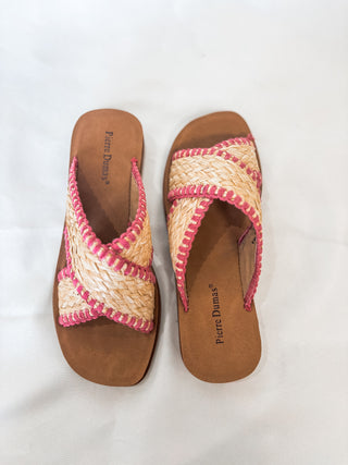 Fuchsia Caliso Criss Cross Raffia Sandal-Pierre Dumas