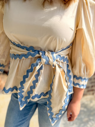 Ecru Scallop Trim Tie Top