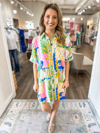 The Lost in Paradise Dress W/ Looped Lace Trim