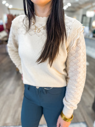 Cream Pointelle Accent Sweater