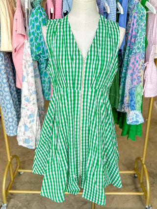 Green Zip Into Spring Gingham Mini Dress