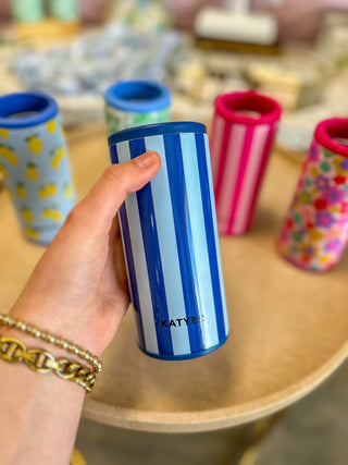 Light Blue & Navy Stripe Can Holder