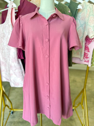 Mauve Charm Button Down Collared Mini Dress