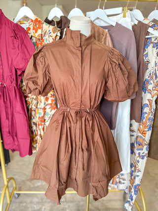 Brown Social Hour Cinched Waist Mini Dress